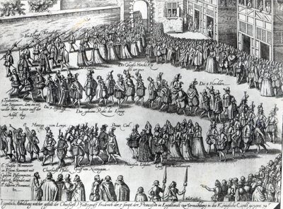 Processione per il matrimonio di Federico V, Elettore Palatino e Principessa Elisabetta, c.1613 da Abraham Hogenberg