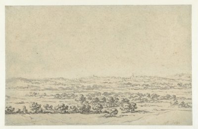 Paesaggio fluviale, con una torre in lontananza da Abraham Jansz Begeyn