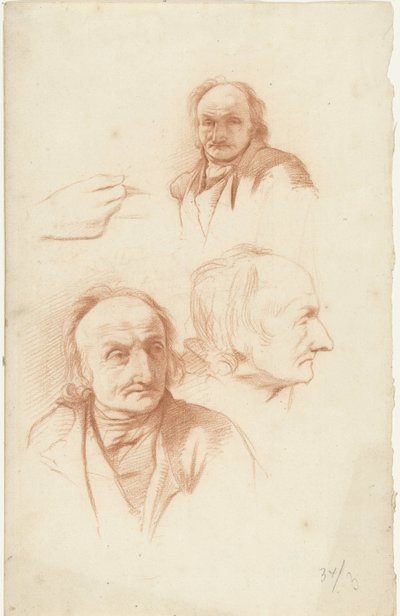 Tre studi della testa di un vecchio e una mano da Abraham Johannes Ruytenschildt