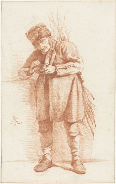 Uomo in piedi con una pipa e un fascio di rami da Abraham Johannes Ruytenschildt