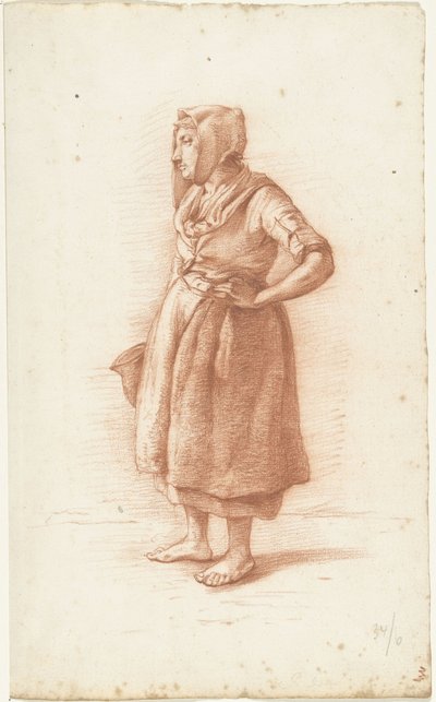 Donna in piedi verso sinistra, mano sul fianco da Abraham Johannes Ruytenschildt