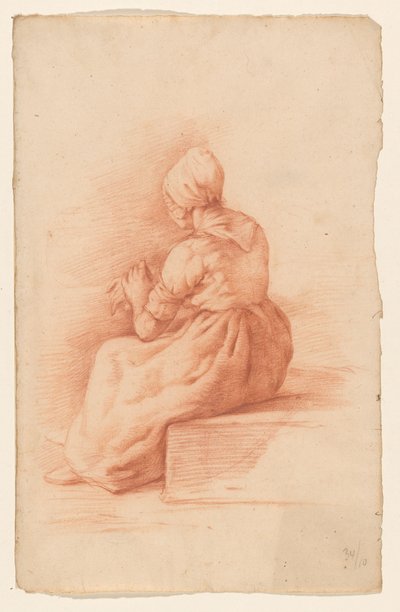 Donna seduta con cappello, vista di spalle da Abraham Johannes Ruytenschildt
