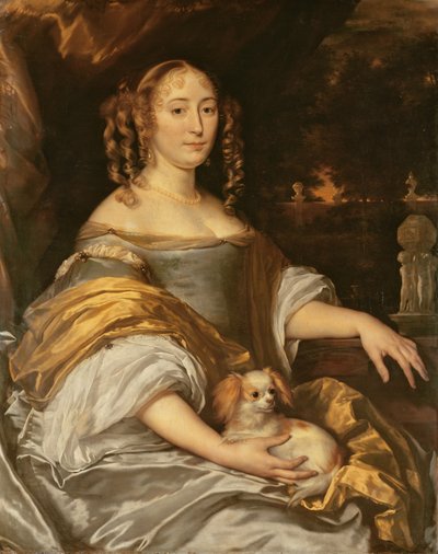 Ritratto di una giovane donna in abito blu con cagnolino da Abraham Lambertsz van den Tempel