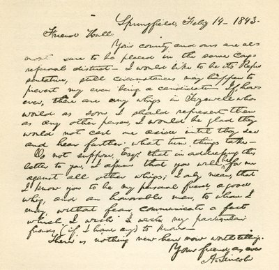 Lettera di Abraham Lincoln ad Alden Hall, datata 14 febbraio 1843 da Abraham Lincoln
