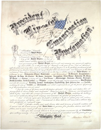 Proclama di emancipazione del Presidente Lincoln, 1 gennaio 1863 da Abraham Lincoln