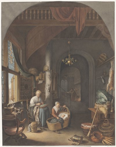 Interno con madre e bambini da Abraham Lion Zeelander