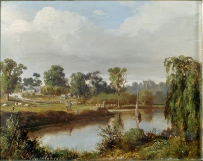 Fiume con barca a vela (campagna australiana, zona di Melbourne) da Abraham Louis Buvelot