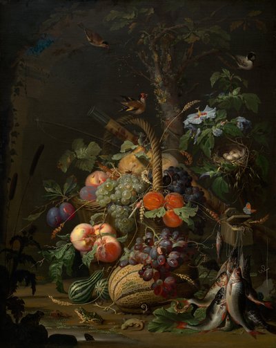 Natura morta con frutta, pesce e nido da Abraham Mignon