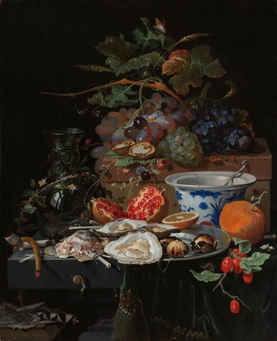 Natura morta con frutta, ostriche e una ciotola di porcellana da Abraham Mignon
