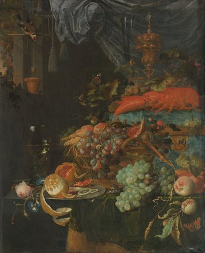 Natura morta con frutta e un cardellino da Abraham Mignon
