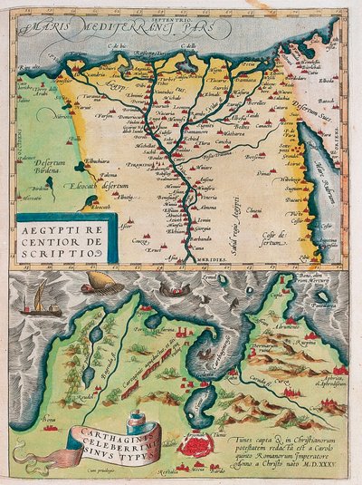 Aegypti Recentior Descriptio. - Carthaginis Celeberrimi Sinus Typus. Mappa geografica dell