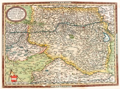 Austria Ducatus Chorographia Wolfgango Lazio Auctore Mappa geografica del territorio dell