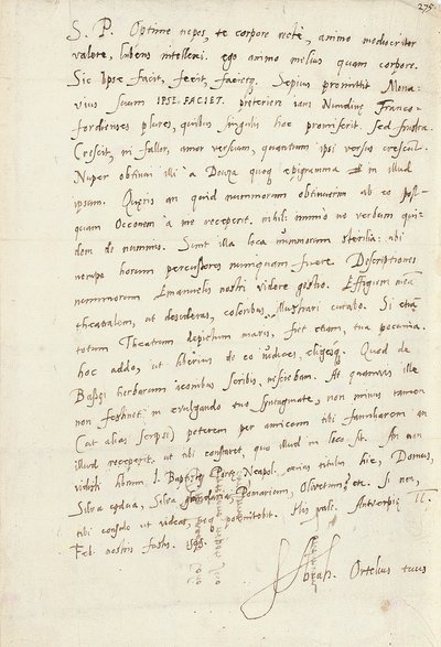 Lettera Autografa Firmata al Nipote, Jacob Cool (Jacobus Colius), Anversa, 2 Febbraio 1595 da Abraham Ortelius