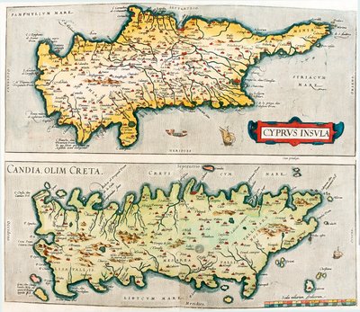 Cyprus Insula - Candia, olim Creta Mappa geografica delle isole del Mediterraneo di Cipro e Creta in Grecia da 
