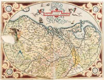 Descriptio Germaniae Inferioris Mappa geografica del territorio dei Paesi Bassi Germanici da "Theatrum Orbis Terrarum" di Abraham Ortelius da Abraham Ortelius