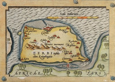 Dettaglio di Zerbi dalla Mappa delle Isole del Mediterraneo da Abraham Ortelius