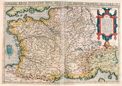 Galliae regni potentiss. nova descriptio. Ioanne Ioliveto auctore, mappa geografica del territorio della Gallia (Francia) da 