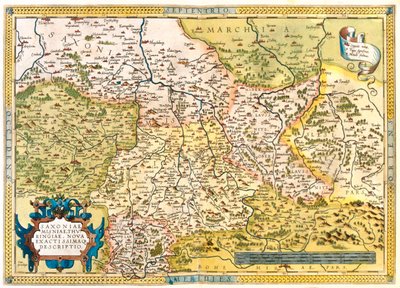 Germania (Stato: Bassa Sassonia, Sassonia-Anhalt, Brandeburgo, Berlino, Assia, Turingia, Sassonia, Baviera), Repubblica Ceca (Regione: Liberec, Boemia centrale, Praga, Ústí nad Labem, Plze, Karlovy Vary) da Abraham Ortelius