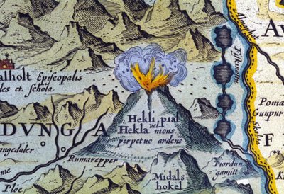 Vulcano Hekla in Islanda. Atlante di Abraham Ortelius, Amsterdam 1588. da Abraham Ortelius