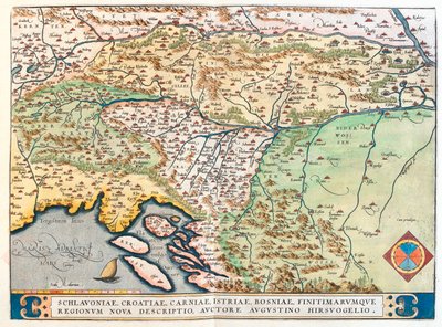 Italia (Regione: Friuli-Venezia Giulia), Austria (Stato: Tirolo, Carinzia), Slovenia, Croazia settentrionale, Bosnia-Erzegovina centro-settentrionale. da Abraham Ortelius