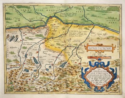 Mappa della Baviera, Germania, dal Theatrum Orbis Terrarum di Abraham Ortelius da Abraham Ortelius