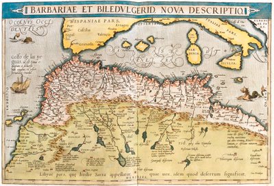 Marocco, Algeria, Tunisia, Libia occidentale, Sahara occidentale, Mauritania, Senegal, Mali, Niger. da Abraham Ortelius