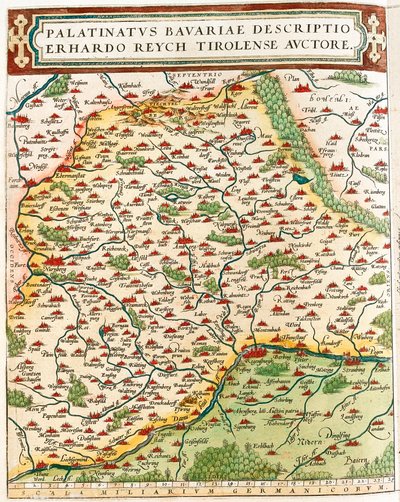 Palatinatus Bavariae descriptio Erhardo Reych Tirolense Auctore Mappa geografica del territorio della Baviera in Germania da 