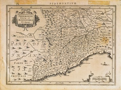 Principato del Piemonte, Ducato di Monferrato, Liguria occidentale e parte della Liguria orientale da Abraham Ortelius