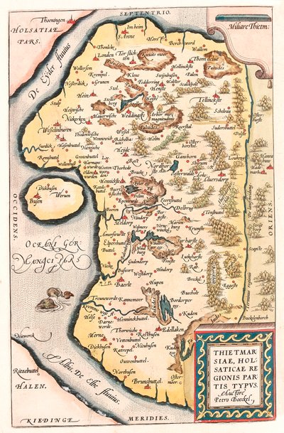 Thietmarsiae, Holsaticae regionis parties typus Mappa geografica della Germania settentrionale con la città di Kuden tratta dal "Theatrum Orbis Terrarum" di Abraham Ortelius da Abraham Ortelius