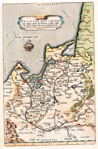 Thietmarsiae, Holsaticae regionis partes typus, mappa geografica del territorio nel nord della Polonia con la città di Danzica da “Theatrum Orbis Terrarum” di Abraham Ortelius da Abraham Ortelius