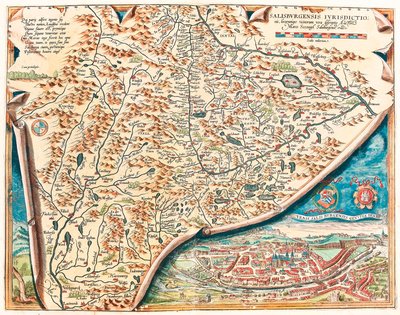 Urbis Salisburgensis genuina descriptio, mappa geografica del territorio di Salisburgo in Austria da 
