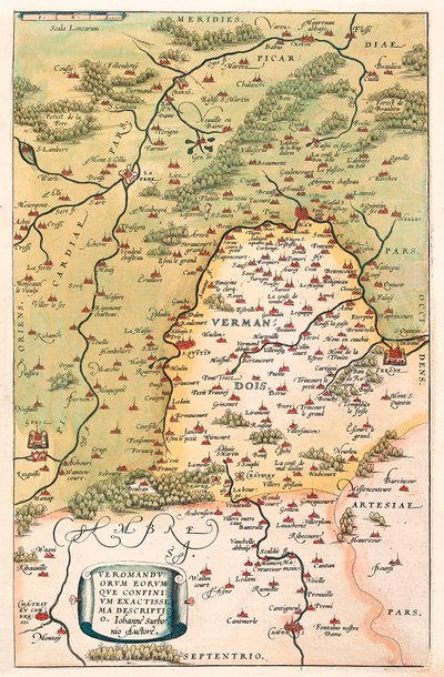 Veromanuorum Eorum que Confinium Accurssima Descript. Mappa geografica del territorio di Vermandois e Piccardia in Gallia (Francia) da 