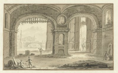 Veduta immaginaria di una città italiana con edifici classici da Abraham Rademaker