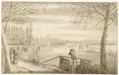 Pattinatori sul fiume Vecht, vicino a Maarssen, con le tenute di Daelwijck e Vechthoven in lontananza da Abraham Rutgers