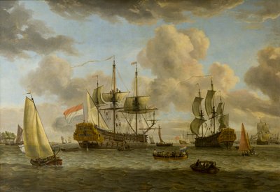 Scena di navigazione olandese con navi alla foce del fiume Ij da Abraham Storck