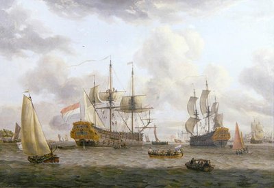 Scena di navigazione olandese in un ampio estuario da Abraham Storck