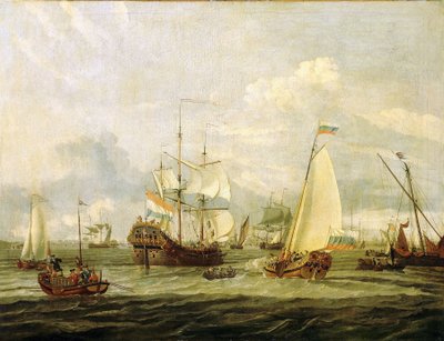 Pietro il Grande (1672-1725), zar di Russia, ispeziona una barca ad Amsterdam (Olanda). Olio su tela di Abraham Storck (1635-1710). da Abraham Storck