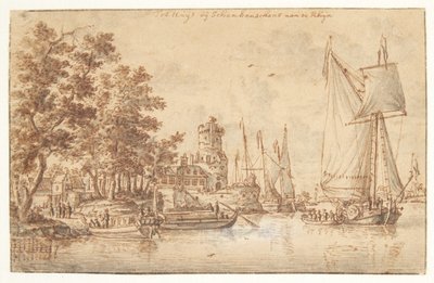 Paesaggio renano con castello e navi da Abraham Storck