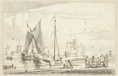 Riva del fiume con alcune barche da Abraham Storck