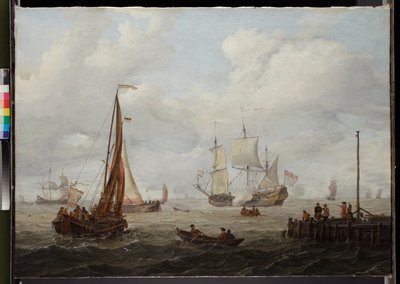 Scena marina con una nave da guerra olandese da Abraham Storck