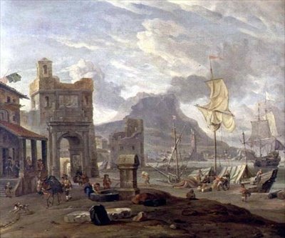 Porto marittimo con grandi e piccole navi da Abraham Storck