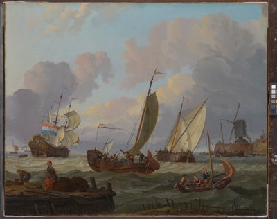 Navi che passano un mulino a vento, c.1690 da Abraham Storck