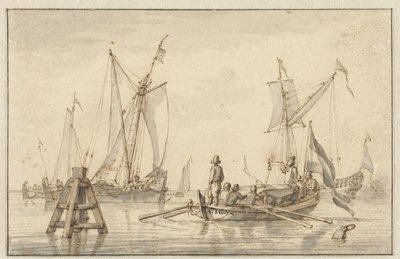 Mare calmo con alcune barche da Abraham Storck