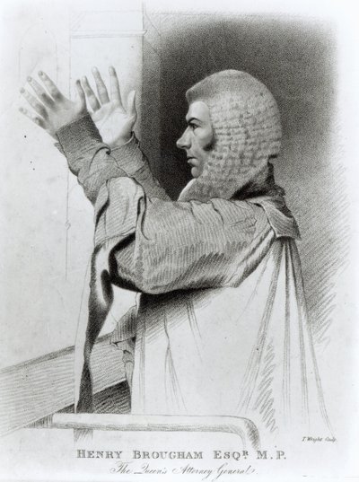 Henry Brougham Esq MP, Avvocato Generale della Regina, inciso da T.Wright, 1821 da Abraham Wivell