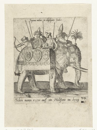Indiani su un elefante da guerra da Abraham de Bruyn (attributed to)