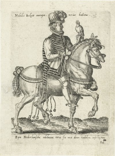 Nobile olandese a cavallo durante una caccia al falcone da Abraham de Bruyn (attributed to)