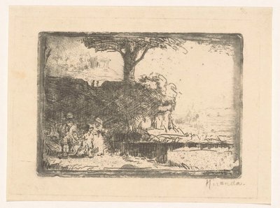 Paesaggio con tre figure da Abraham de Miranda (signed by artist)