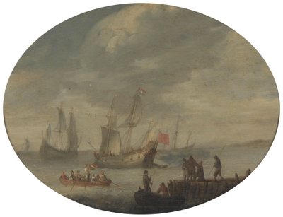 Mercantili armati al largo della costa olandese pronti a salpare da Abraham de Verwer
