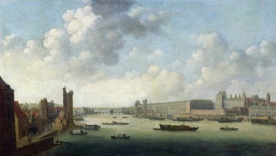 Veduta prospettica di Parigi dal Ponte Barber a valle, raffigurante l
