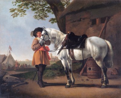 Un cavaliere con un cavallo grigio da Abraham van Calraet